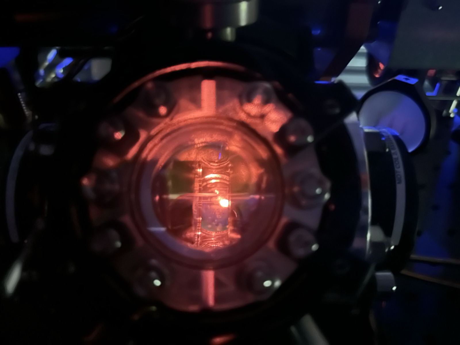 Atoms glowing in the science chamber